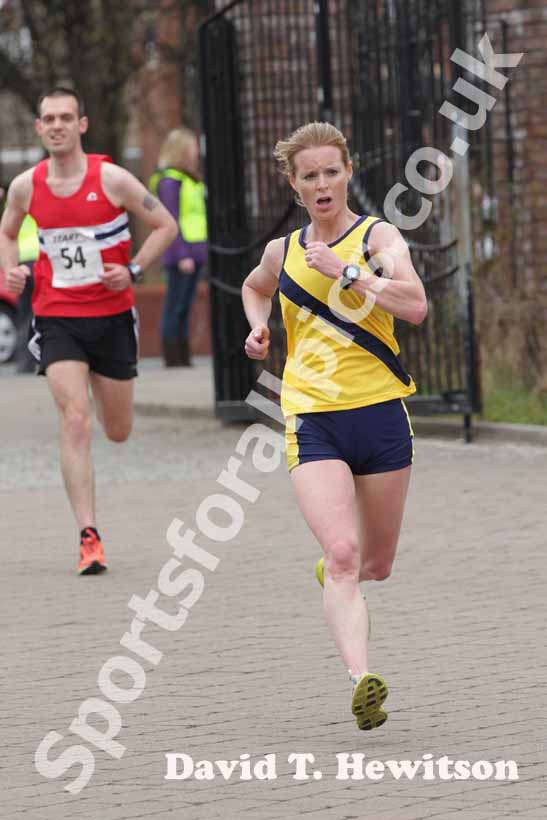 Angela McGurk (Jarrow) finishing 3rd in the Wallsend Harriers Terry O'Gara Memorial 5k Road Race.